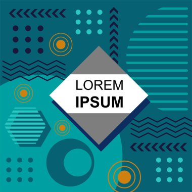 Çeşitli geometrik şekillere sahip soyut arkaplan kare kartı. Geometrik memphis tarzıyla kare duvar kağıdı.