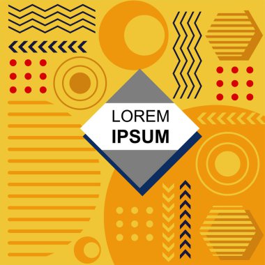 Çeşitli geometrik şekillere sahip soyut arkaplan kare kartı. Geometrik memphis tarzıyla kare duvar kağıdı.