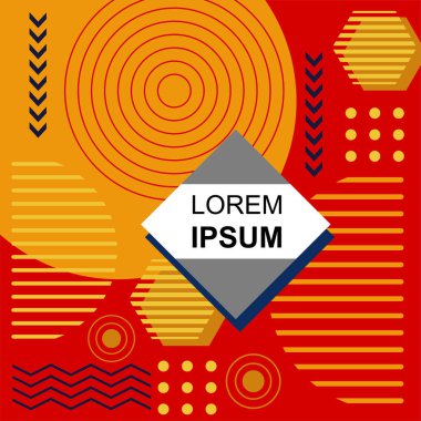 Çeşitli geometrik şekillere sahip soyut arkaplan kare kartı. Geometrik memphis tarzıyla kare duvar kağıdı.