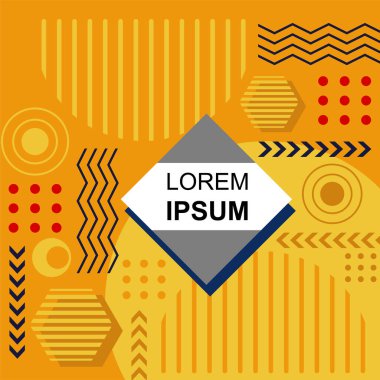 Çeşitli geometrik şekillere sahip soyut arkaplan kare kartı. Geometrik memphis tarzıyla kare duvar kağıdı.