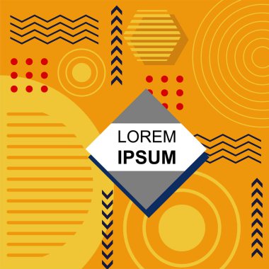 Çeşitli geometrik şekillere sahip soyut arkaplan kare kartı. Geometrik memphis tarzıyla kare duvar kağıdı.