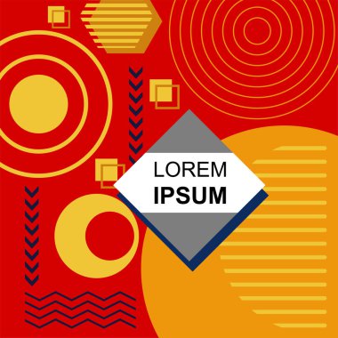 Çeşitli geometrik şekillere sahip soyut arkaplan kare kartı. Geometrik memphis tarzıyla kare duvar kağıdı.