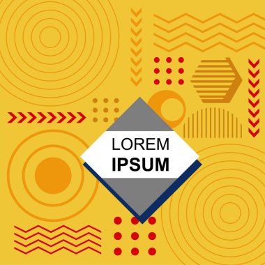 Çeşitli geometrik şekillere sahip soyut arkaplan kare kartı. Geometrik memphis tarzıyla kare duvar kağıdı.