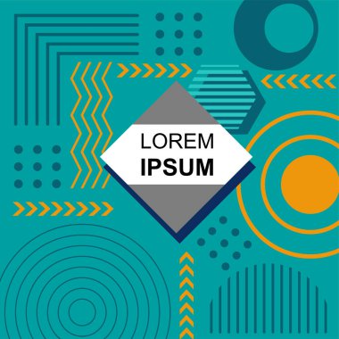 Çeşitli geometrik şekillere sahip soyut arkaplan kare kartı. Geometrik memphis tarzıyla kare duvar kağıdı.