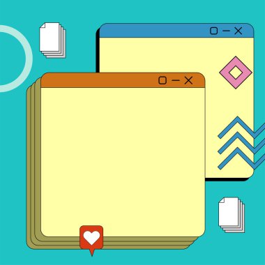 Çeşitli geometrik şekillere sahip soyut arkaplan kare kartı. Geometrik memphis tarzıyla kare duvar kağıdı.