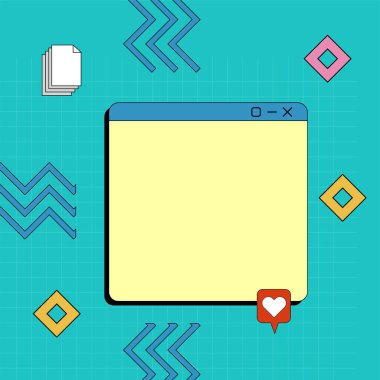 Çeşitli geometrik şekillere sahip soyut arkaplan kare kartı. Geometrik memphis tarzıyla kare duvar kağıdı.