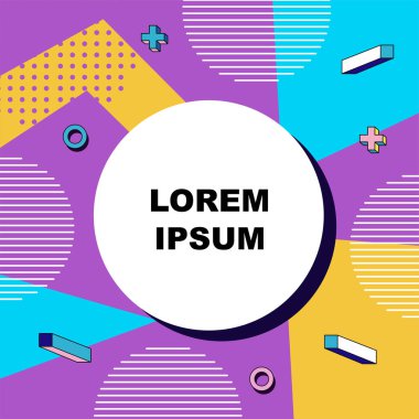 Çeşitli geometrik şekillere sahip soyut arkaplan kare kartı. Geometrik memphis tarzıyla kare duvar kağıdı.