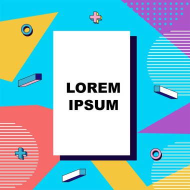 Çeşitli geometrik şekillere sahip soyut arkaplan kare kartı. Geometrik memphis tarzıyla kare duvar kağıdı.