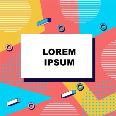 Çeşitli geometrik şekillere sahip soyut arkaplan kare kartı. Geometrik memphis tarzıyla kare duvar kağıdı.