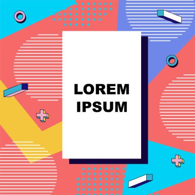 Çeşitli geometrik şekillere sahip soyut arkaplan kare kartı. Geometrik memphis tarzıyla kare duvar kağıdı.