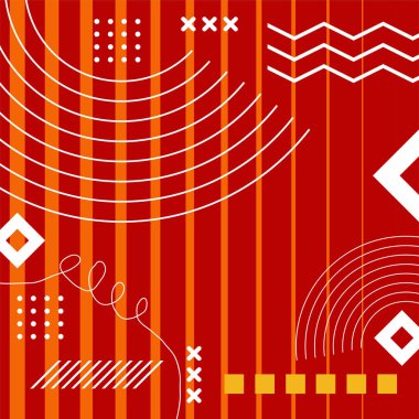 Çeşitli geometrik şekillere sahip soyut arkaplan kare kartı. Geometrik memphis tarzıyla kare duvar kağıdı.