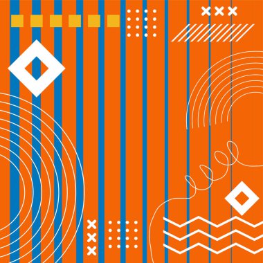 Çeşitli geometrik şekillere sahip soyut arkaplan kare kartı. Geometrik memphis tarzıyla kare duvar kağıdı.