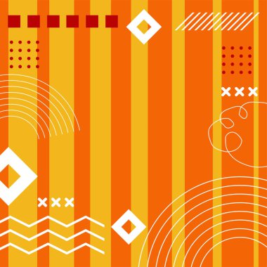 Çeşitli geometrik şekillere sahip soyut arkaplan kare kartı. Geometrik memphis tarzıyla kare duvar kağıdı.