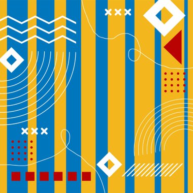 Çeşitli geometrik şekillere sahip soyut arkaplan kare kartı. Geometrik memphis tarzıyla kare duvar kağıdı.