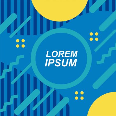 Çeşitli geometrik şekillere sahip soyut arkaplan kare kartı. Geometrik memphis tarzıyla kare duvar kağıdı.