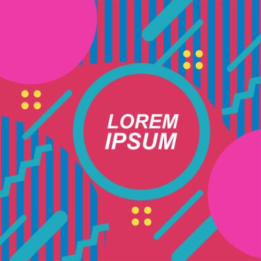 Çeşitli geometrik şekillere sahip soyut arkaplan kare kartı. Geometrik memphis tarzıyla kare duvar kağıdı.