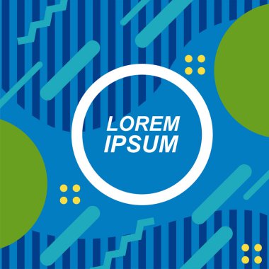 Çeşitli geometrik şekillere sahip soyut arkaplan kare kartı. Geometrik memphis tarzıyla kare duvar kağıdı.