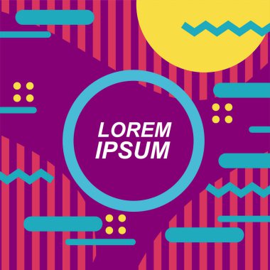 Çeşitli geometrik şekillere sahip soyut arkaplan kare kartı. Geometrik memphis tarzıyla kare duvar kağıdı.