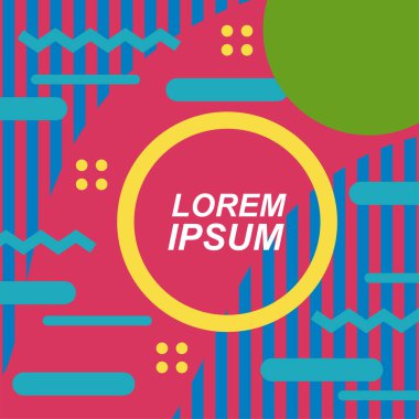 Çeşitli geometrik şekillere sahip soyut arkaplan kare kartı. Geometrik memphis tarzıyla kare duvar kağıdı.