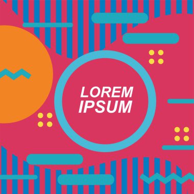 Çeşitli geometrik şekillere sahip soyut arkaplan kare kartı. Geometrik memphis tarzıyla kare duvar kağıdı.