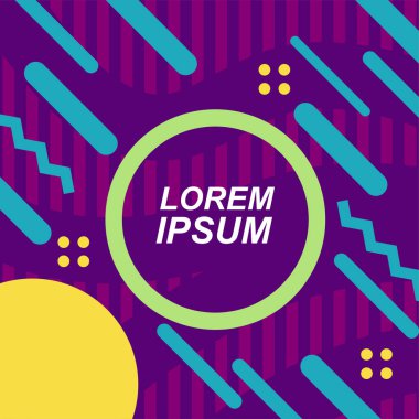 Çeşitli geometrik şekillere sahip soyut arkaplan kare kartı. Geometrik memphis tarzıyla kare duvar kağıdı.