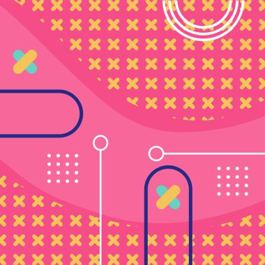 Çeşitli geometrik şekillere sahip soyut arkaplan kare kartı. Geometrik memphis tarzıyla kare duvar kağıdı.