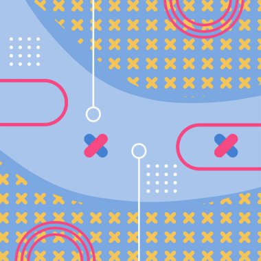 Çeşitli geometrik şekillere sahip soyut arkaplan kare kartı. Geometrik memphis tarzıyla kare duvar kağıdı.