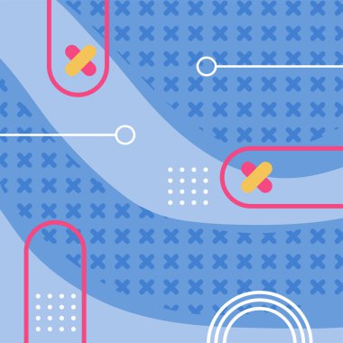 Çeşitli geometrik şekillere sahip soyut arkaplan kare kartı. Geometrik memphis tarzıyla kare duvar kağıdı.