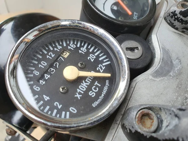 Close Photo Motorbike Speedometer Panel Motorcycles Speedmeter Gauge — Stock Photo, Image