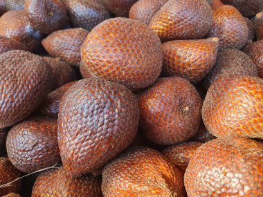 Geleneksel pazarda bir yığın salakka meyvesi veya yılan meyvesi.