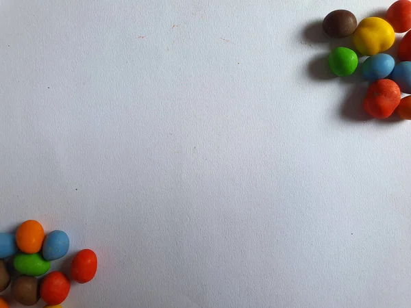 Puste Miejsce Przestrzeń Kopiowania Kolorowe Cukierki Kulki Rogu Ozdoba — Zdjęcie stockowe