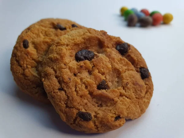 Színes Cukorka Labdák Cookie Dísz Fehér Háttér — Stock Fotó