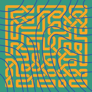 Dekoratif Kelt düğümleri arka planda kıvrımlı çizgili doku örtüsü. Kelt düğümleri ve kıvrımlı şekilleri olan sanatsal arkaplan.