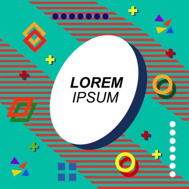 Çeşitli geometrik şekilli, süslemeli ve metin alanlı soyut arkaplan kare kartı. Geometrik memphis tarzıyla kare duvar kağıdı.