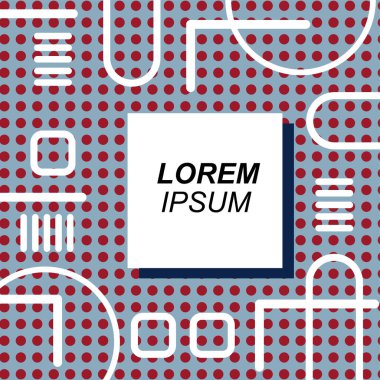 Çeşitli geometrik şekilli, süslemeli ve metin alanlı soyut arkaplan kare kartı. Geometrik memphis tarzıyla kare duvar kağıdı.