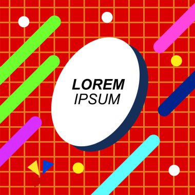 Çeşitli geometrik şekilli, süslemeli ve metin alanlı soyut arkaplan kare kartı. Geometrik memphis tarzıyla kare duvar kağıdı.