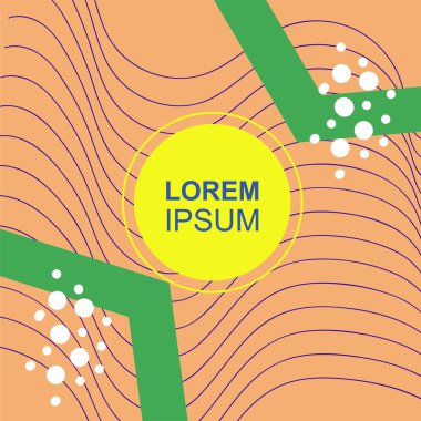 Çeşitli geometrik şekilli, süslemeli ve metin alanlı soyut arkaplan kare kartı. Geometrik memphis tarzıyla kare duvar kağıdı.