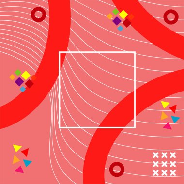 Çeşitli geometrik şekillere sahip soyut dikey arkaplan kartı. Geometrik memphis tarzına sahip dikey duvar kağıdı.