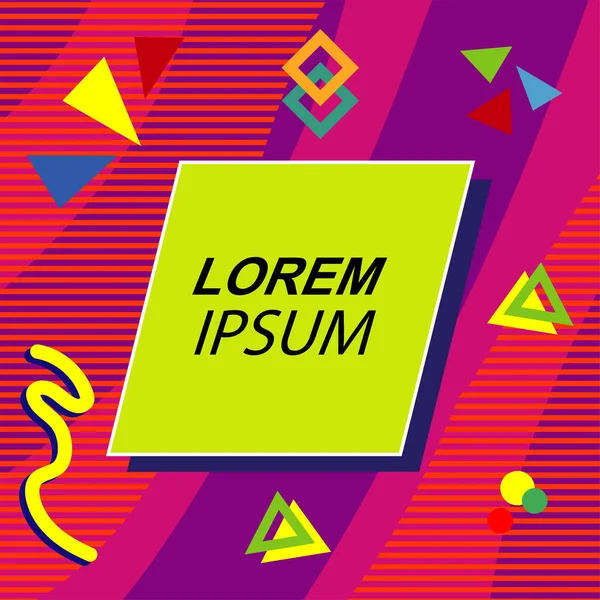 Çeşitli geometrik şekilli, süslemeli ve metin alanlı soyut arkaplan kare kartı. Geometrik memphis tarzıyla kare duvar kağıdı.