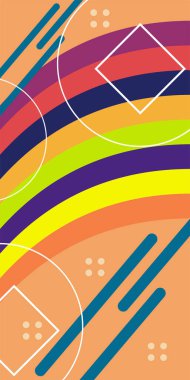 Çeşitli geometrik şekillere sahip soyut dikey arkaplan kartı. Geometrik memphis tarzına sahip dikey duvar kağıdı.