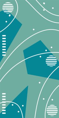 Çeşitli geometrik şekillere sahip soyut dikey arkaplan kartı. Geometrik memphis tarzına sahip dikey duvar kağıdı.