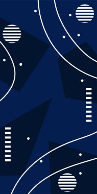 Çeşitli geometrik şekillere sahip soyut dikey arkaplan kartı. Geometrik memphis tarzına sahip dikey duvar kağıdı.