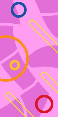 Çeşitli geometrik şekillere sahip soyut dikey arkaplan kartı. Geometrik memphis tarzına sahip dikey duvar kağıdı.