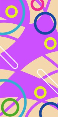 Çeşitli geometrik şekillere sahip soyut dikey arkaplan kartı. Geometrik memphis tarzına sahip dikey duvar kağıdı.