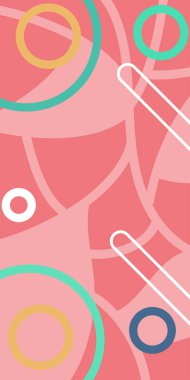 Çeşitli geometrik şekillere sahip soyut dikey arkaplan kartı. Geometrik memphis tarzına sahip dikey duvar kağıdı.