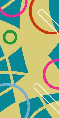 Çeşitli geometrik şekillere sahip soyut dikey arkaplan kartı. Geometrik memphis tarzına sahip dikey duvar kağıdı.