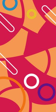 Çeşitli geometrik şekillere sahip soyut dikey arkaplan kartı. Geometrik memphis tarzına sahip dikey duvar kağıdı.