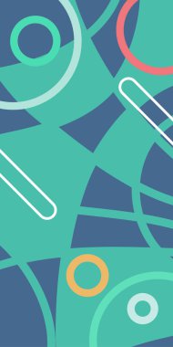 Çeşitli geometrik şekillere sahip soyut dikey arkaplan kartı. Geometrik memphis tarzına sahip dikey duvar kağıdı.