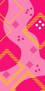 Çeşitli geometrik şekillere sahip soyut dikey arkaplan kartı. Geometrik memphis tarzına sahip dikey duvar kağıdı.