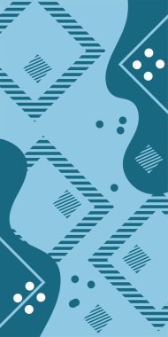 Çeşitli geometrik şekillere sahip soyut dikey arkaplan kartı. Geometrik memphis tarzına sahip dikey duvar kağıdı.